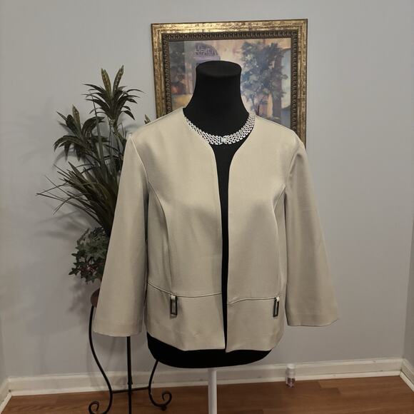 Maya Brooke Jackets & Blazers - Maya Brooke Women’s Beige Open Front Jacket Size 12 – 3/4 Sleeve Dressy Blazer
